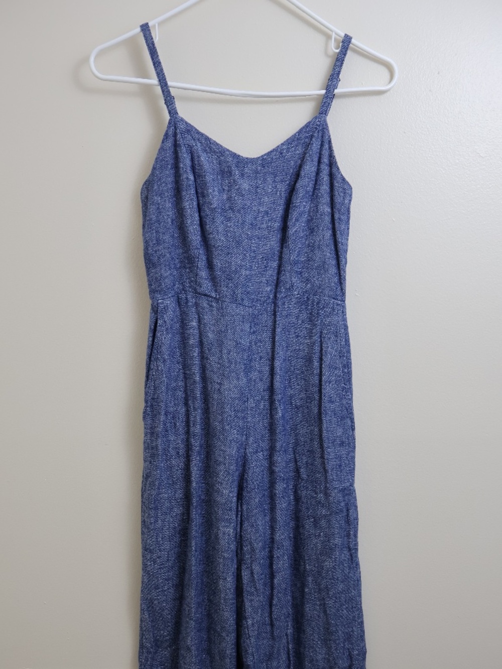 Blue Sleeveless Jumpsuit | Old Navy Chambray Spaghetti Strap with Pockets | XS